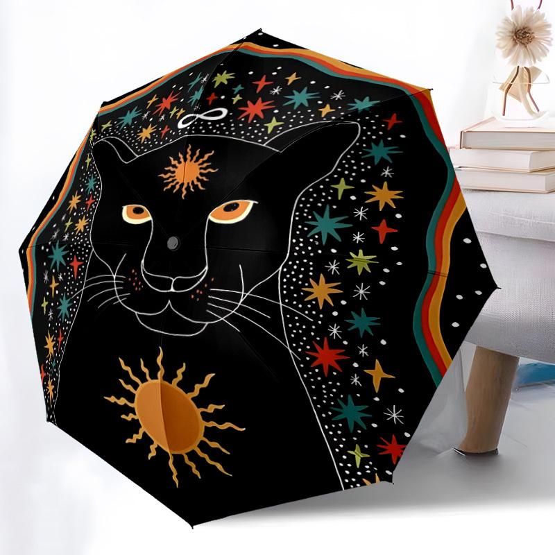 1pc Panther Cosmic Automatic Folding Umbrella - Compact 8-Rib Design, Durable Plastic & Iron, Lightweight for Outdoor Daily Use099