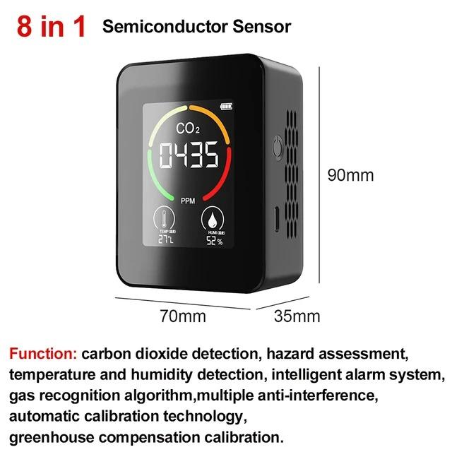 

Multifunctional 5 in1 CO2 Meter Digital Carbon Dioxide USB Air HCHO Detector Gas Analyzer Temperature Humidity Quality Monitor