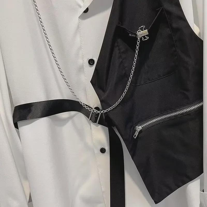 Men's Trendy Layered Street Fashion Two-Piece Suit: Vest & Shirt