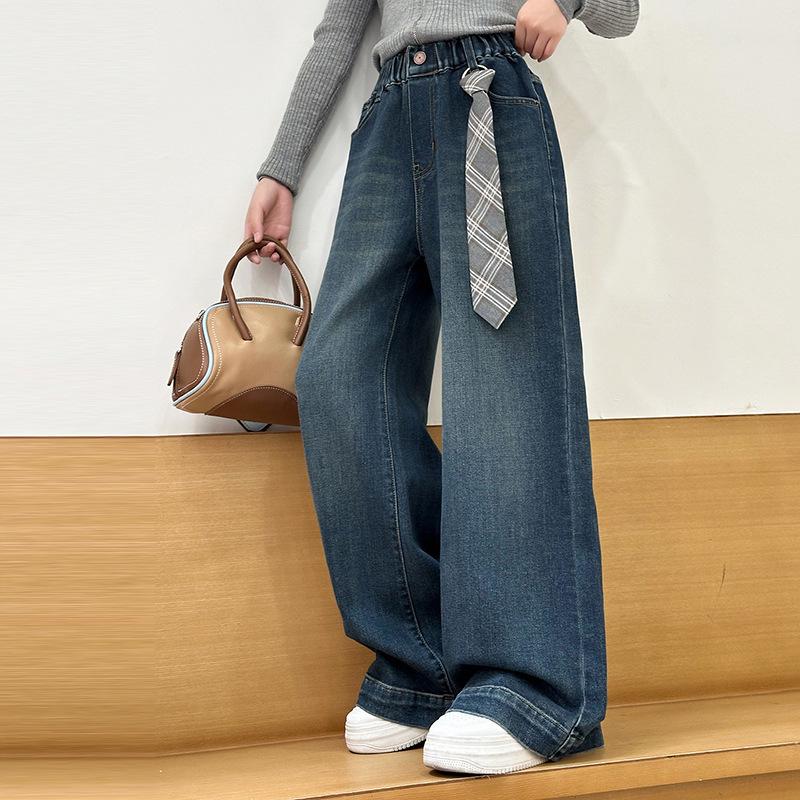 Autumn 2025 Girls' Wide-Leg Jeans – Casual Long Pants for Younger and Older Kids, Perfect for Spring and Autumn.