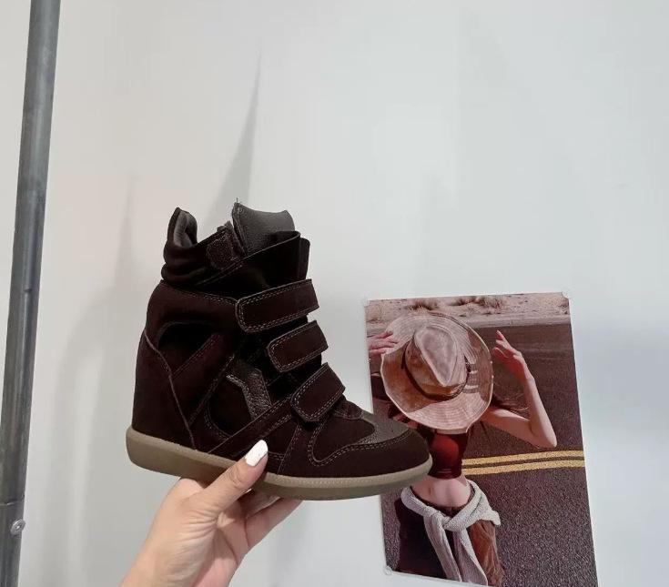 Damen High-Top Sneaker aus mattem Leder mit versteckter Absatz-erhöhender Sohle
