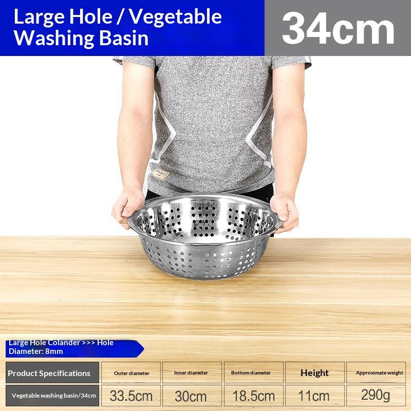[JN] Rice Sieve Strainer Stainless Steel Colander Kitchen Helper Big Drainer Basin For Washing Vegetables Fruits Pasta Draining