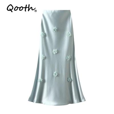 Eleganter Meerjungfrauenrock A-Linie 3D-Blumenrock Maxilänge Elastische Taille Freizeitrock QT2757