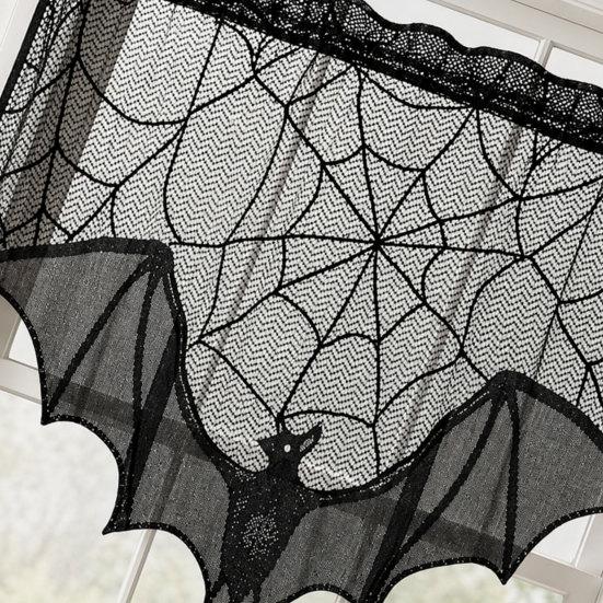 Halloween Türvorhang, Spitze Spinnennetz Kaminabdeckung, Gruseliges Skelett Hexe Fledermaus Druck Fenster Tür Vorhänge für Haus Innen Party Dekoration