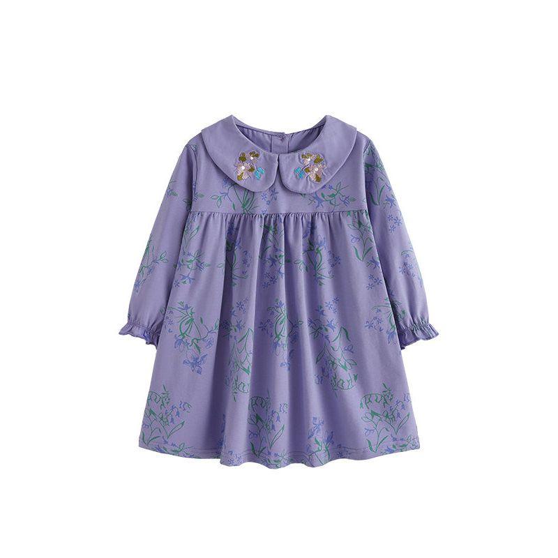 Foreign Trade Children's Doll Collar Dress 2025 Autumn and Winter New European and American Style Purple Long-Sleeved Girl Princess Dress