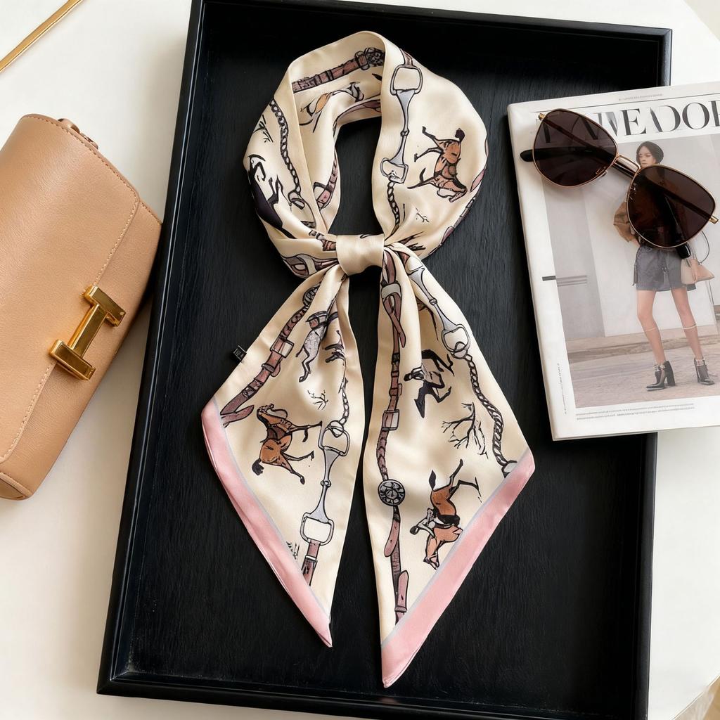 Korean Version of Rabbit Long Silk Scarf Streamer Women's Spring and Autumn New Scarf Double-layer Double-sided Decorative Scarf Handle Tied Bag