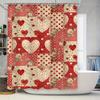 Vintage Heart Floral Shower Curtain Red Beige Decorative Bath Rug Cover For Bathroom Home Decor