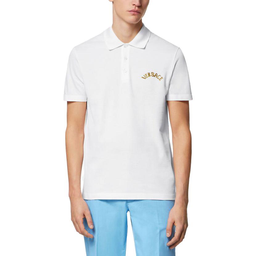 Versace Solid Color Letter Embroidered Short Sleeve Polo Men Polo 1010639-1A07698-1W000