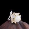 New   Natural Hetian Jade Lotus Handmade Female Model Atmospheric Retro Temperament Open Ring