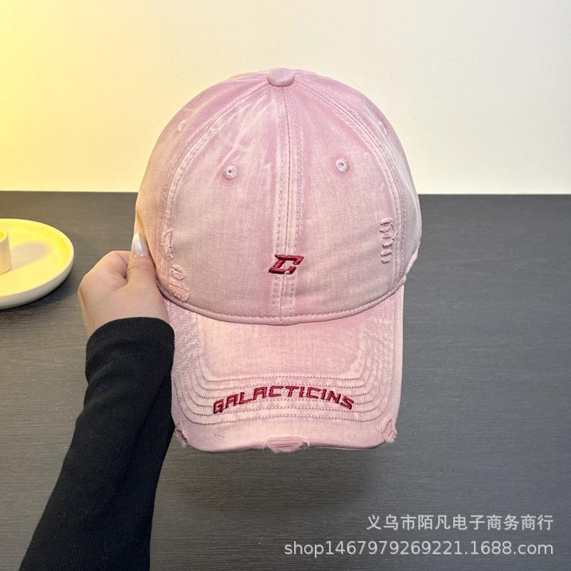 Spring and Summer Edging Holes Embroidery Letters Baseball Cap Women Simple Fashion Versatile Hat Big Head Circumference Cap Men