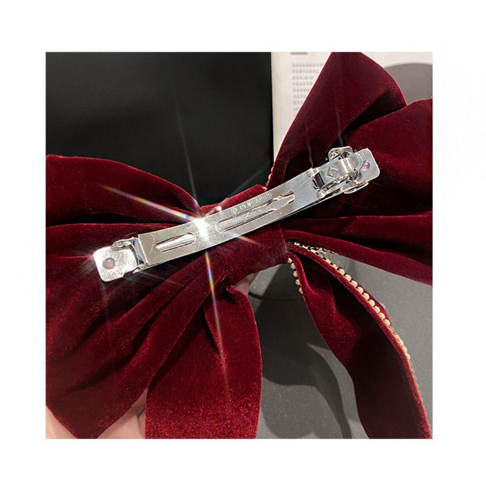 Cloth Red Velvet Bow Hair Clip Wine Red New Year Hairpin Sweet Bowknot Spring Clip  Girls