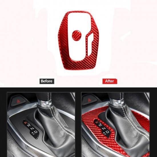 For Chevrolet Camaro 2017-19 Red Carbon Fiber Gear Shift Panel Frame Cover Trim