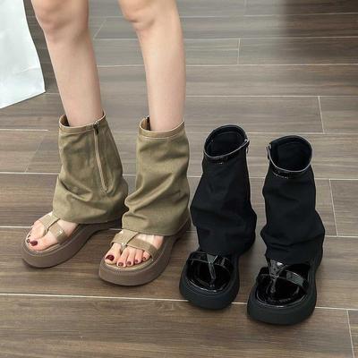 Dames High-Top Sandalen Platform Open Teen Laars Sandalen voor Dames Ronde Neus Ademend Lopen Jurk Schoenen Casual Antislip Sandalen met Zijrits