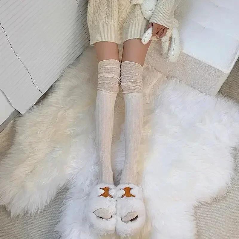 Solid Color Thigh High Stockings Women Trendy Casual Over The Knee Female Long Socks Thermal Warm Cotton Tall Tube Leggings