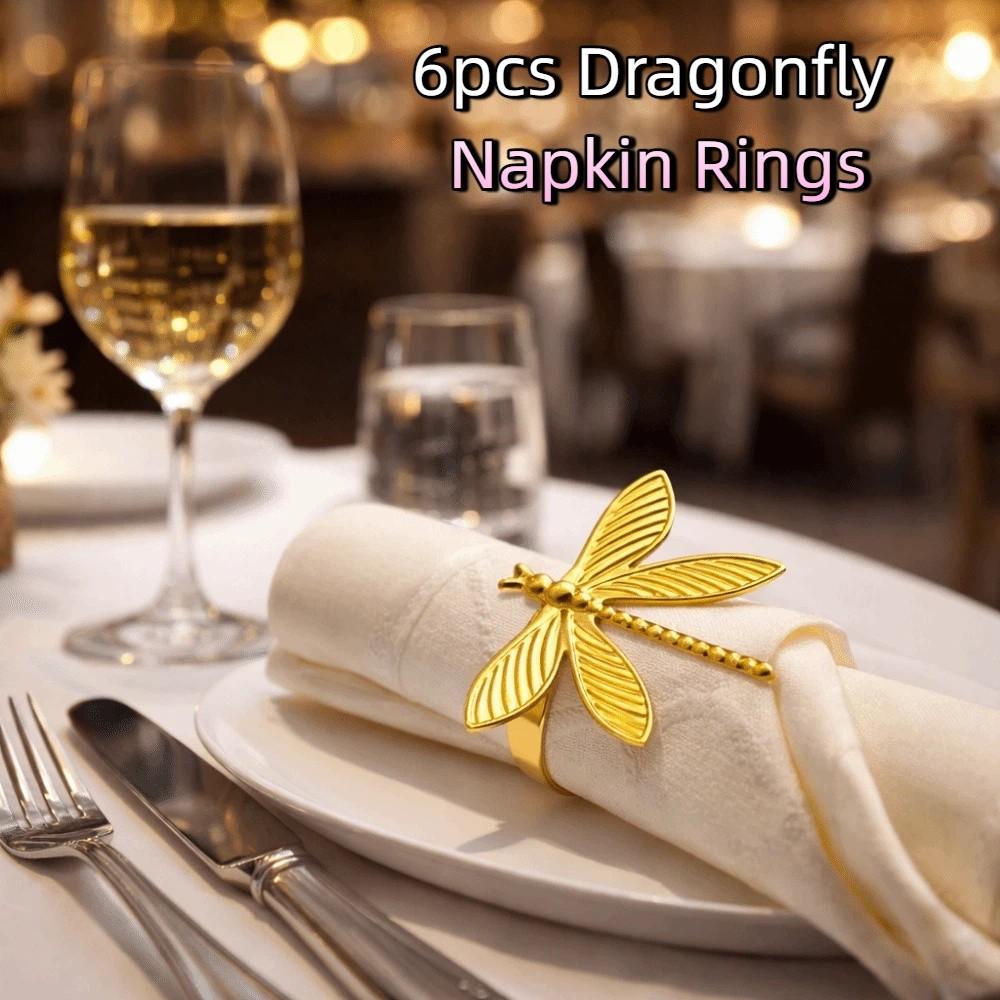 6 Pieces/set Elegant Dragonfly Napkin Rings Minimalist Insect Napkin Buckle  Party Decoration