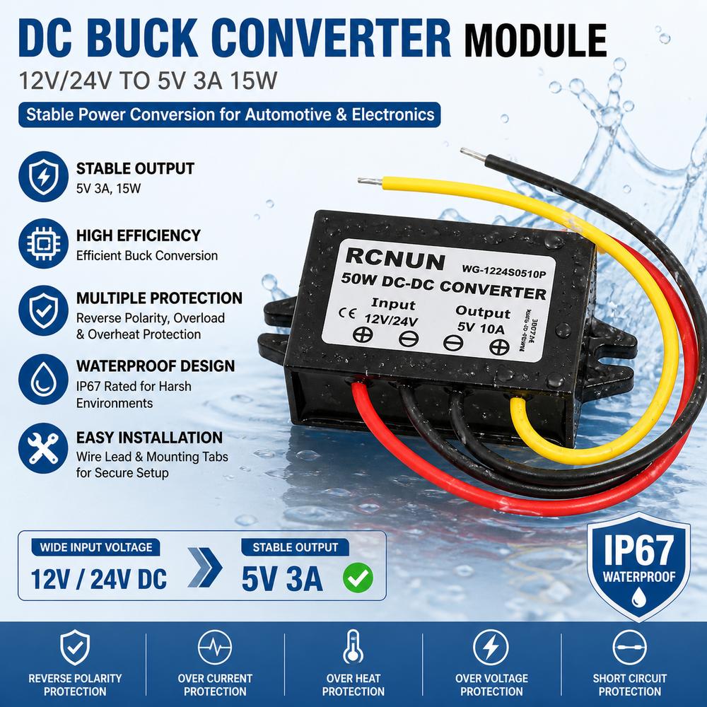 12V To 5V DC Buck Converter 10A Output DC DC Converter  Automotive Electronics