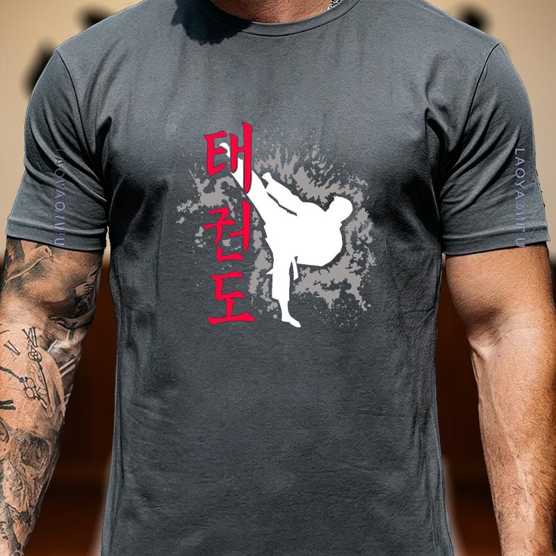 Kampfsport Taekwondo Tusche Spritzer Kämpfer Silhouette Grafik T-Shirt Unisex Unisex Unisex Koreanischer Buchstabendruck Baumwolle Dojo T-Shirt