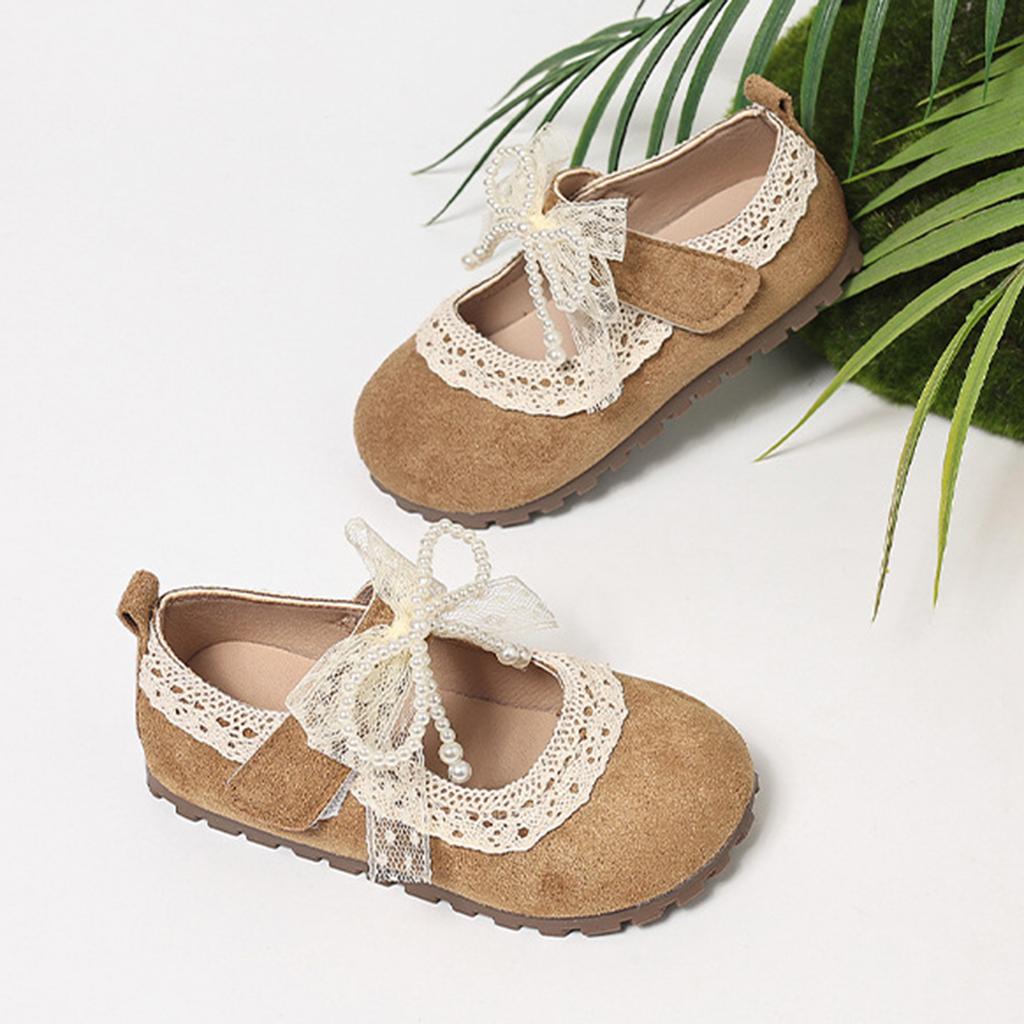 Kinder Weiche Sohle Leder Kleinkindschuhe Schnürband Schleife Verziert zum Hineinschlüpfen Ballerinas Bequem Flexible Sohle Schuhe für Mädchen