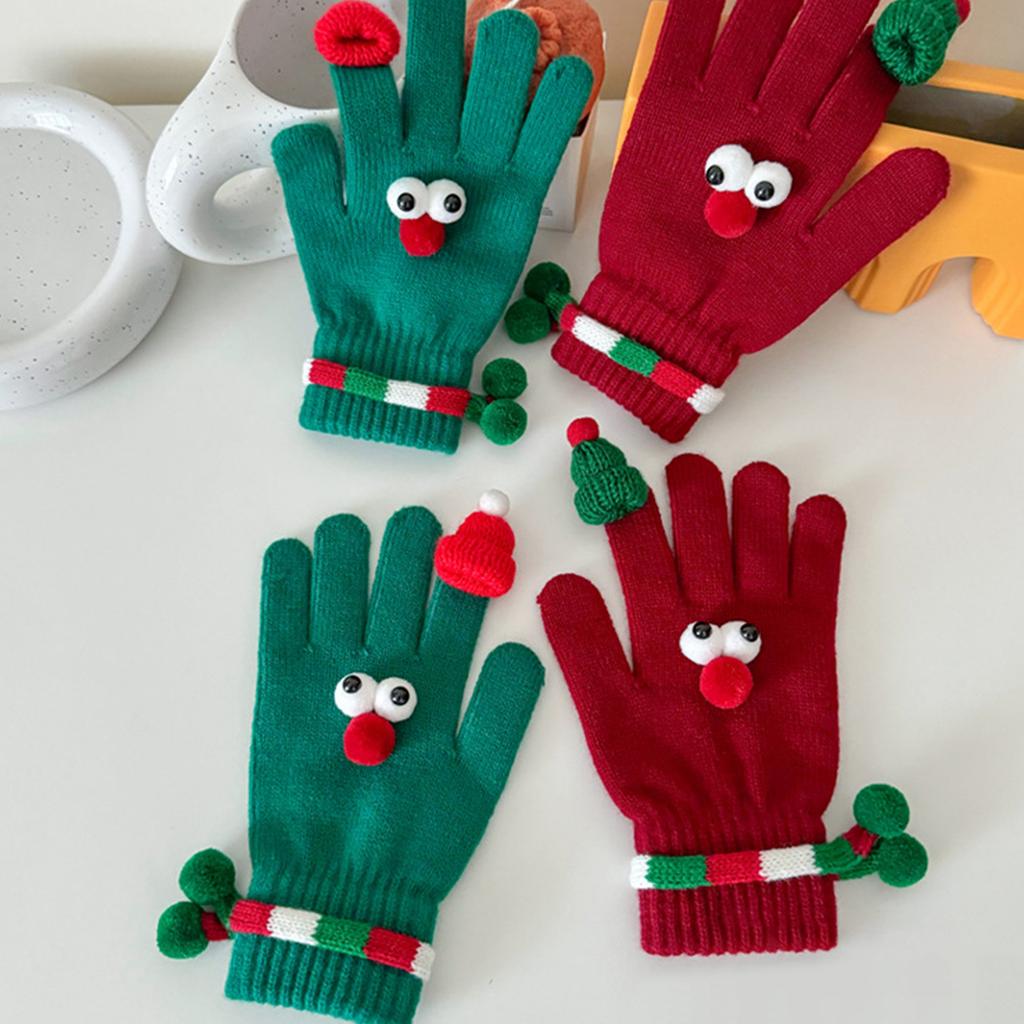 Christmas Gloves with Santa Hat Decors Soft And Warm Breathable Elastic Wrist Gloves for Shopping & Festival Gatherings
