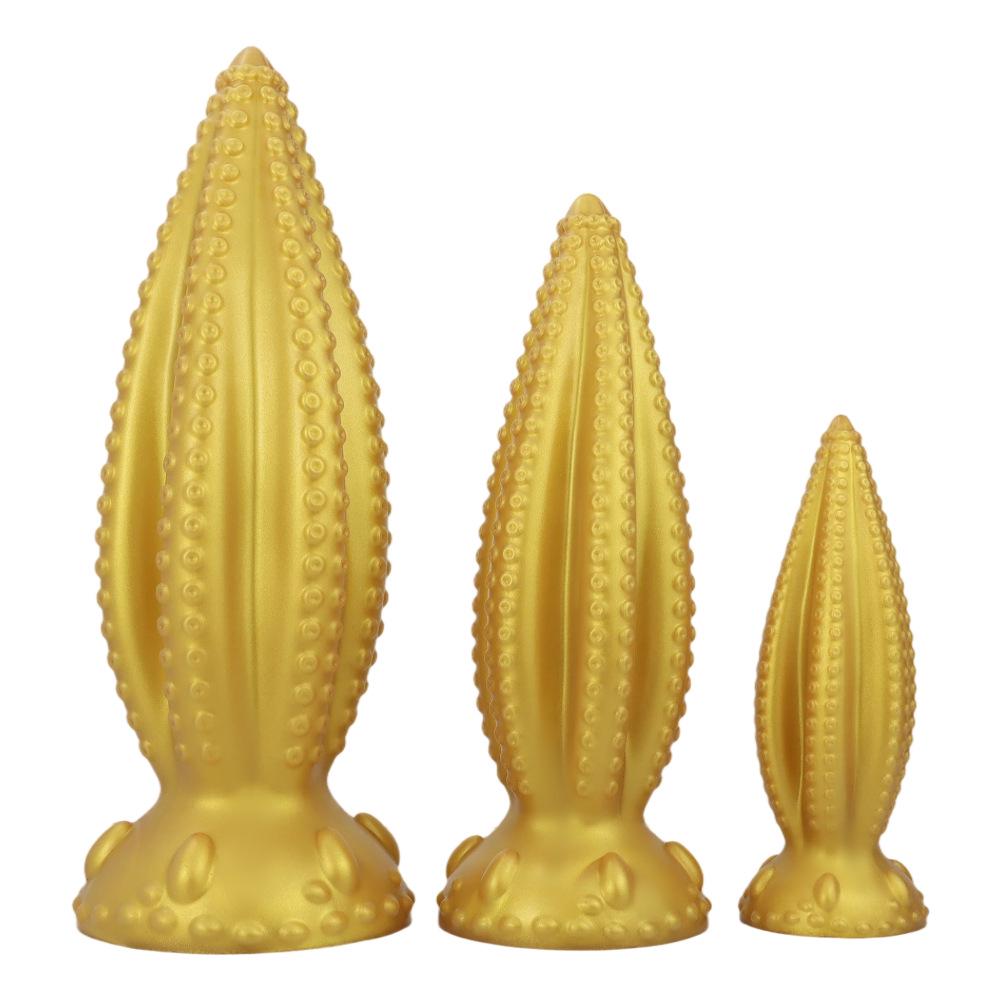 Gold Liquid Silicone Tentacle Butt Plug Set with Six Fingers - Available In Large, Medium & Small