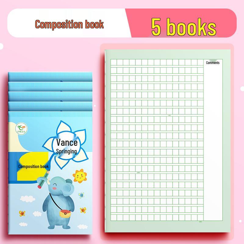 Standard 300-Grid Composition Notebook for Grades 3-5, Featuring Cartoon Design and Comment Section