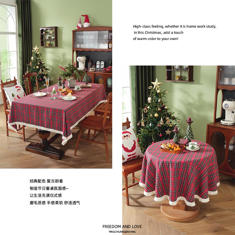 Christmas Checkered Tablecloth Buffalo Plaid Cotton Flannel Tablecloths, Xmas Winter Washable Table Cover For Party Dining Decor