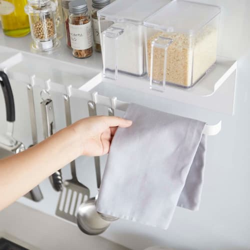 Yamazaki Magnetic Wide Kitchen Tool Hook & Tray, White, Approx. W50 x D11.5 x H11cm, Tower Kitchen Storage, Kitchen Paper Holder, Kitchen Tool Holder,