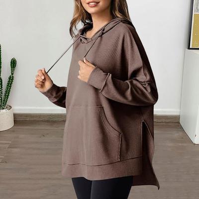 Herbst Frühling Frauen Hoodie Große Tasche Kordelzug Kapuze Lose Schlitz