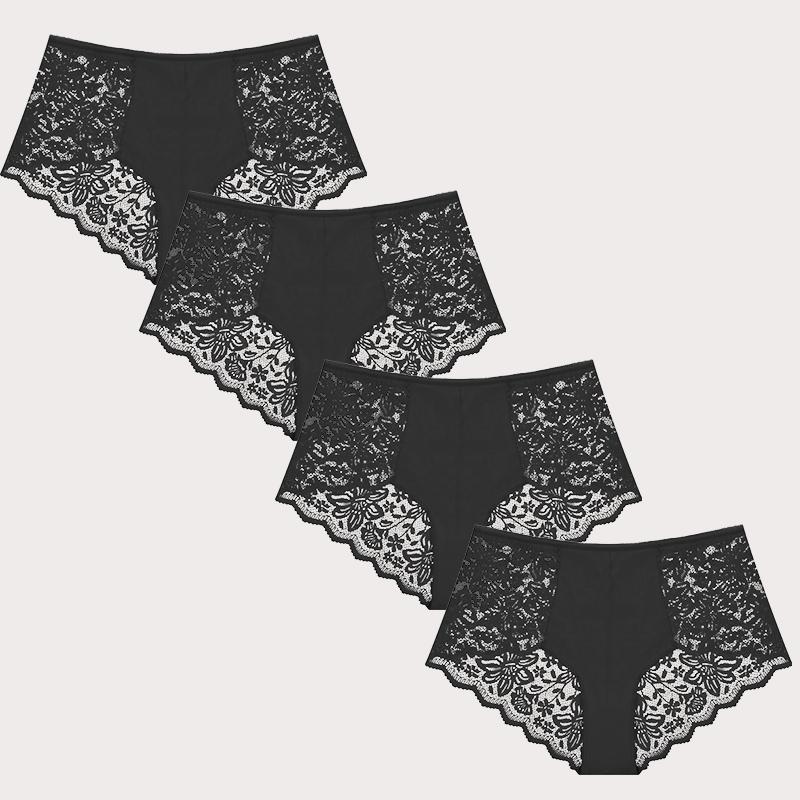

FINETOO 4 шт. Модные сексуальные трусики Удобные брифы Изысканные шорты Однотонное нижнее белье Кружевной бантик Стринги Ажурные Женское нижнее белье XXL&Set