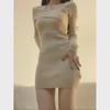 Z Pure Desire Asymmetrical Knitted Long Sleeve Dress - Slim Waist, Short Skirt Design for Autumn & Winter