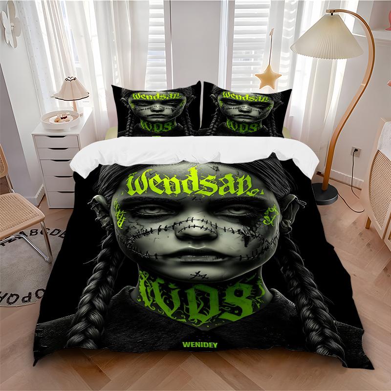 3Pcs Wednesday Bedding Set Soft Fabric Duvet Cover Pillowcases Home Christmas Xmas Halloween Gift 1 Duvet Cover 2 Pillowcase N1159