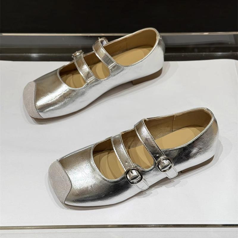 Flat bottom versatile word with ballet single shoes women's new summer retro square head Mary Jane small leather shoes