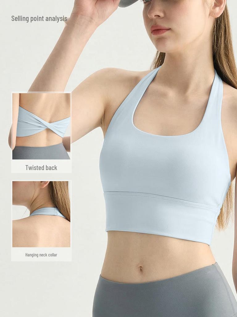 Women's Twisted Back Halter Yoga Tank With Built-in Bra Pads, Slimming Cropped Top for Pilates & Fitness