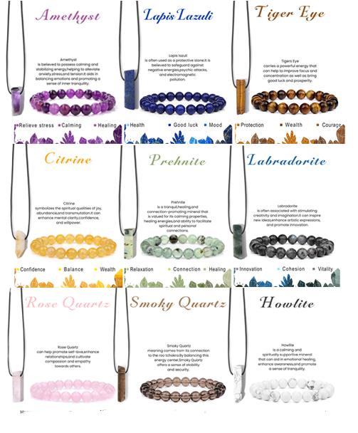 Fashion Trendy Classic Ball Shape Bead Bracelet Crystal Healing Jewelry Set with Energy Stone and Instruction Card Gift Set