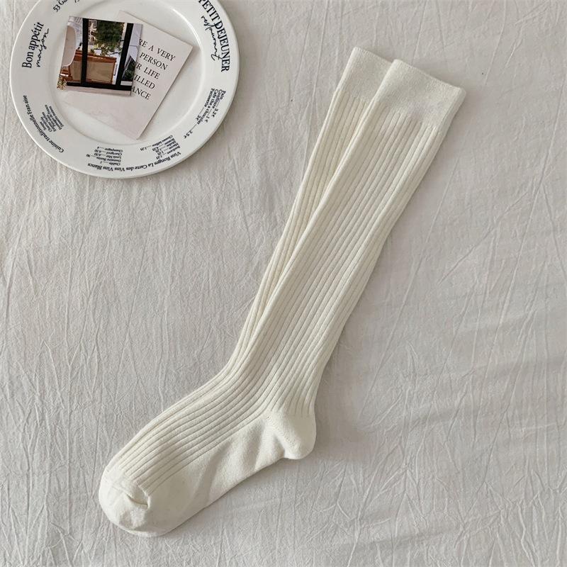 

Women s Autumn and Winter Solid-colored Vertical Textured Wool Warm Mid Length Calf Pile Socks 1 pair білий
