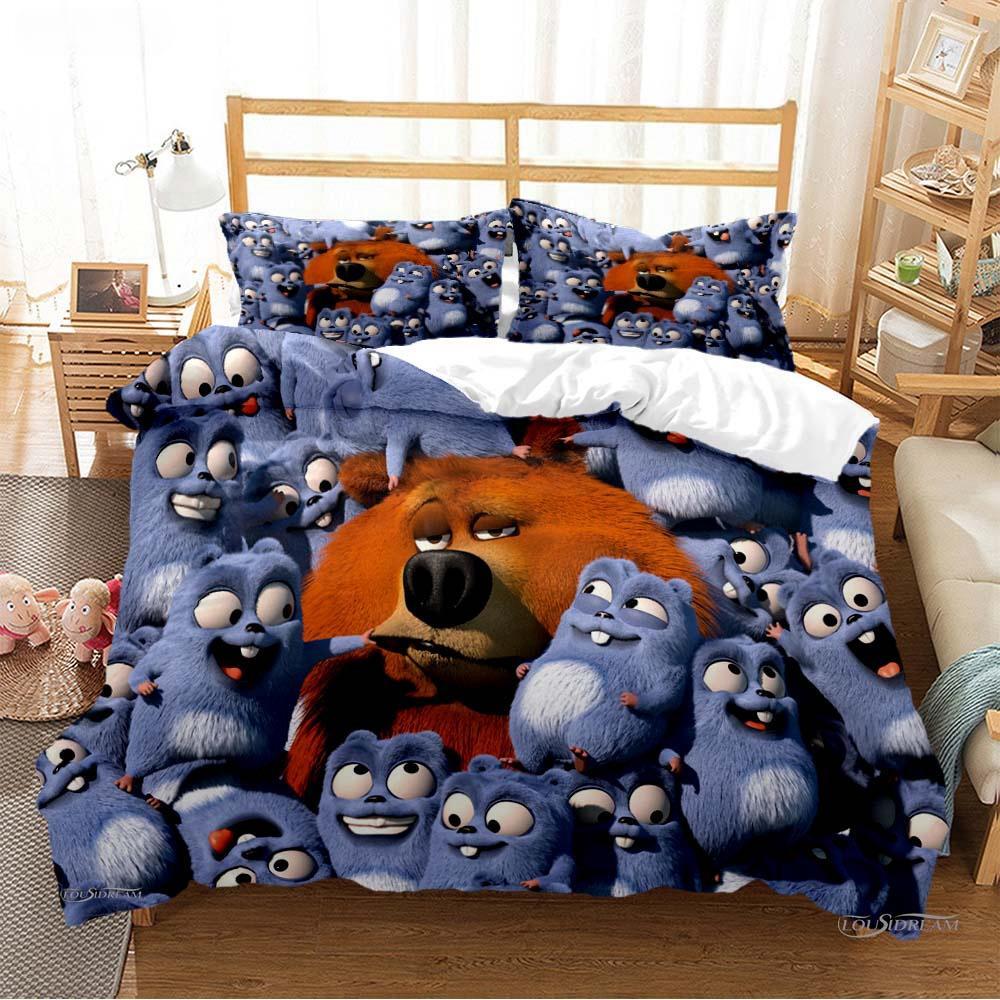 Grizzly & The Lemmings Cartoon Anime Husă de plapumă Set de lenjerie de pat cuvertură moale Husă de pilota și fețe de pernă Single/dublu/Queen/King