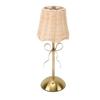 Kabellose Rattan-Bogenlampe, USB-wiederaufladbar, Vintage-Gewebe-Tischlampe mit Metallfuß für Schlafzimmer