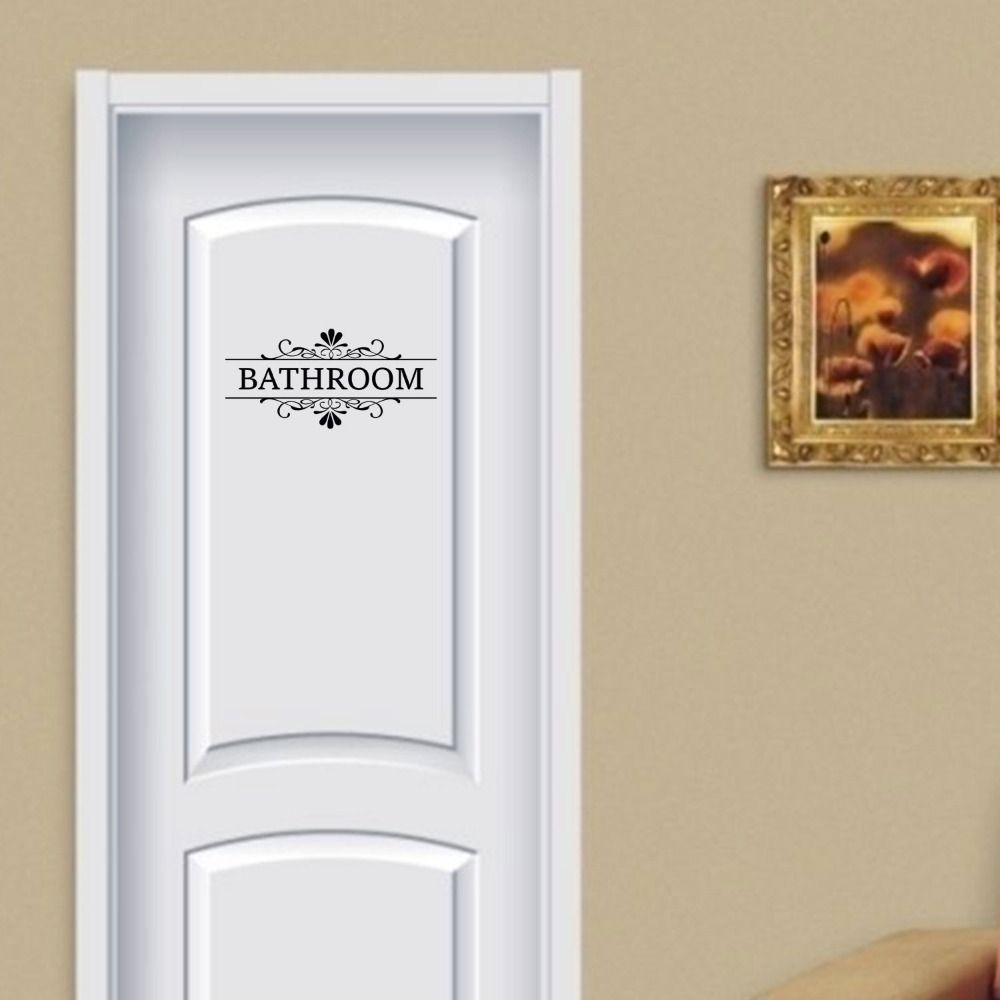 Art Wall Sticker Self-Adhesive Toilet Door Stickers Removable PVC WC Doorway Sign Funny Black Bathroom Wall Sticker Bathroom