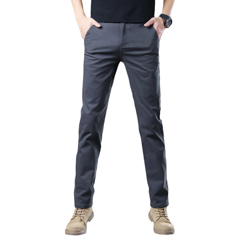 2024 Men's Hong Kong Slim Fit Casual Cotton Pants: Breathable, Elastic, Straight-Leg, Versatile Long Pants for Summer
