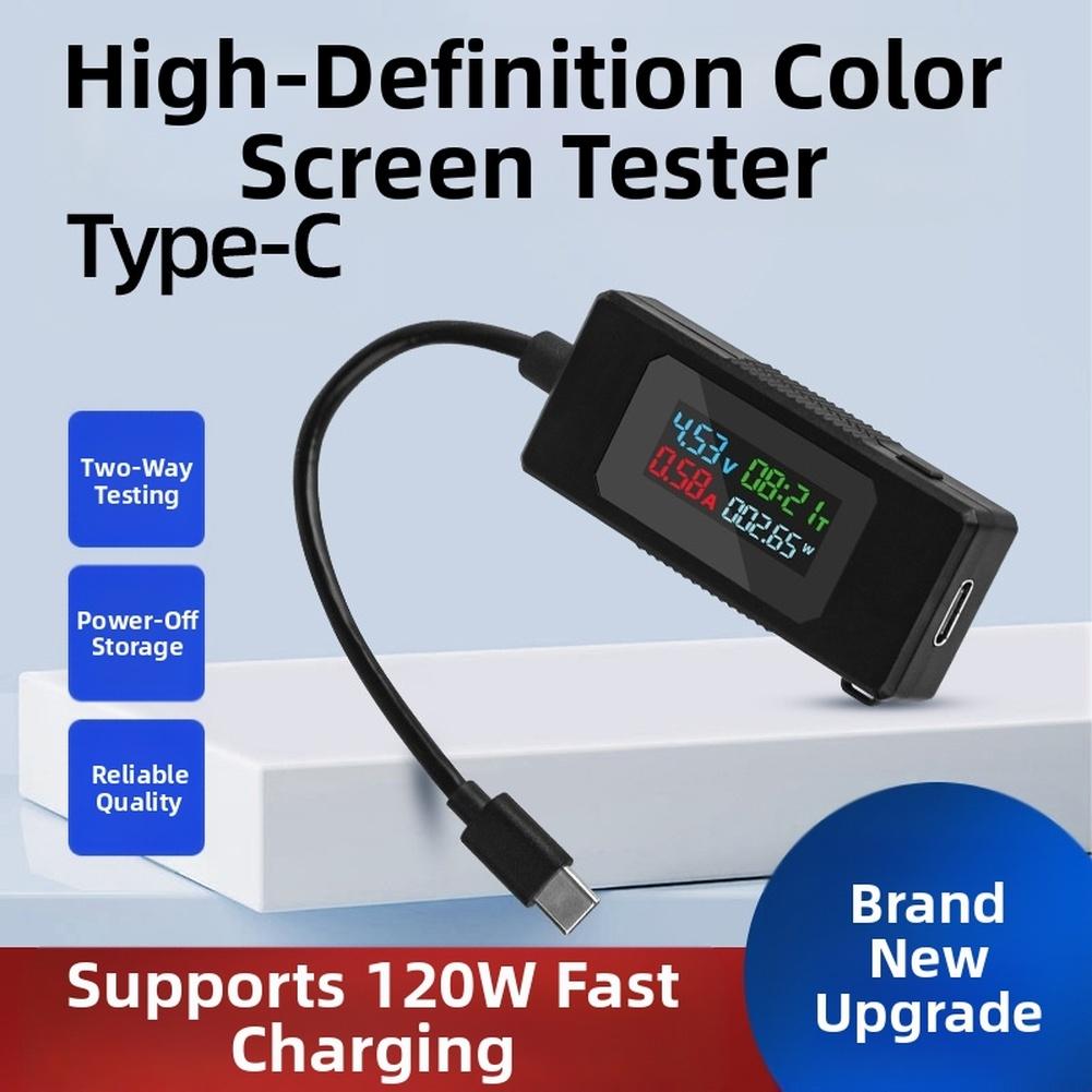 Tragbares Typ-C-Leistungsmessgerät mit Farb-LCD-Display zur Spannungs- und Strommessung, kompatibel mit PD- und VOOC-Schnellladung