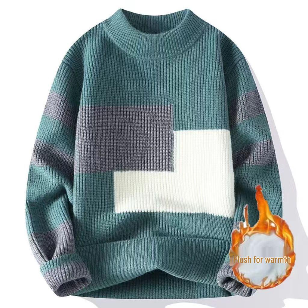 Men's Korean Style Slim-Fit Long-Sleeve Round Neck Sweater - Trendy Autumn/Winter Knitwear for Teenage Students