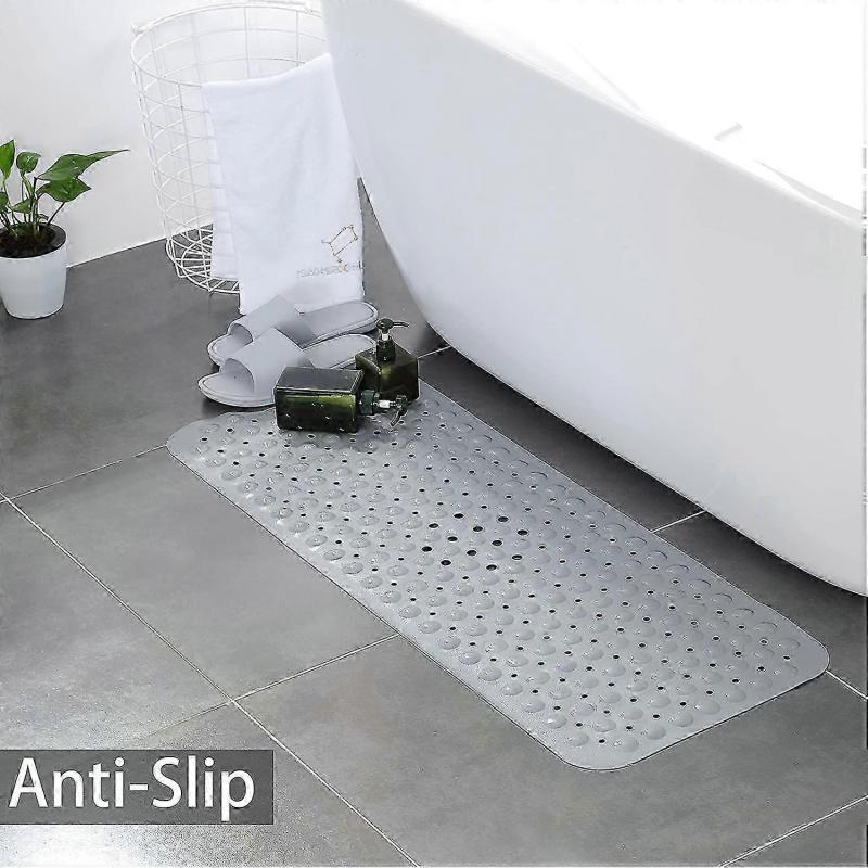 Non-Slip Bath Mat,100 X 40cm,Extra Long Machine Washable,with Suction Cup PVC Material(Grey)