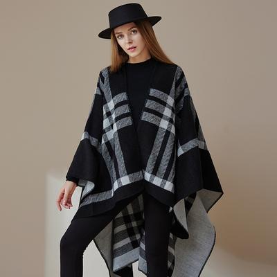 Knitted Wool Plaid Large Shawl With Summer Women'S Thermal Scarf Double-Sided Cape Fashion Cape Thickened