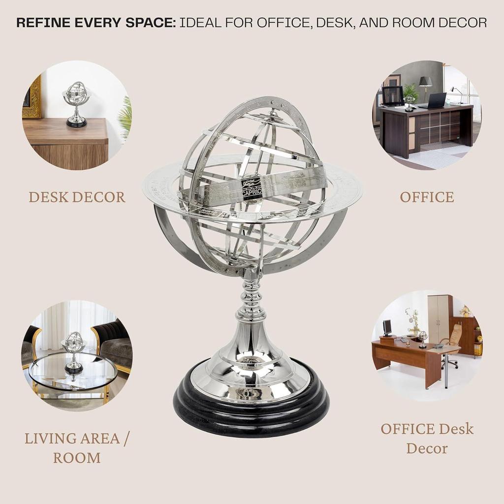 Wood Sphere Globe (floored Base - 4 Inch , Globe Size : 12 X 6 Inch, Brown)