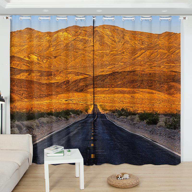 2Panels Endless Road Scenery Semi-blackout Curtain Non-fading Bedroom Living Room Floor-to-ceiling Window Blinds Curtain Cortina