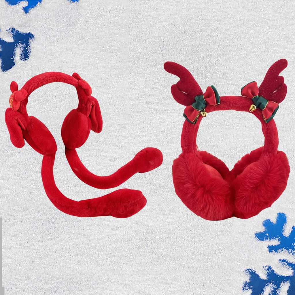Winter Red Christmas Earmuffs Women Cute Elk Move Air Bag Earmuffs New Year Blessing Word Outdoor Cold Protection Solid Earmuff