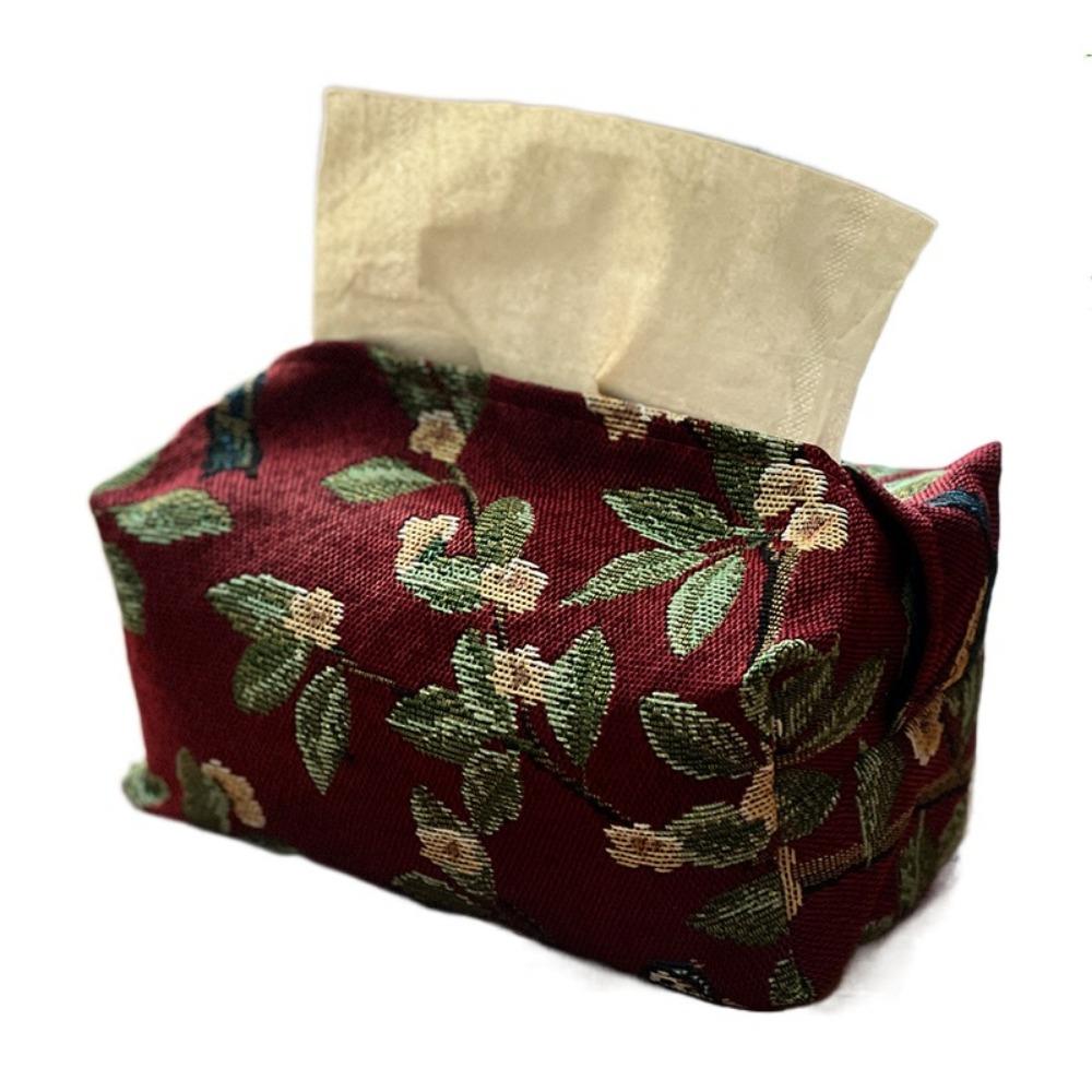 

Skin-Friendly Desktop Tissue Bag Flower Pattern Retro Tissue Box Pattern Tissue Bag Living Room красный