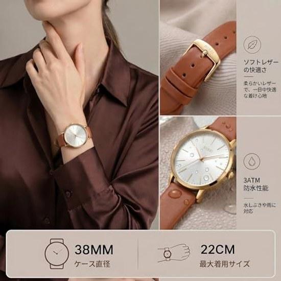 BUREI Womens Watch Analog Japanese Quartz Waterproof Wristwatch Popular Brand 38 mm Large Dial Leather Belt Simple Casual Lightweight Stylish Gift