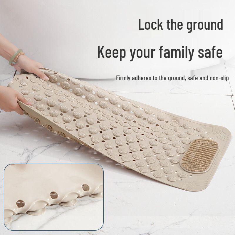 Anti-Slip Bathroom Shower Mat with Large Holes, Suction Cups, and Foot Massage Design.