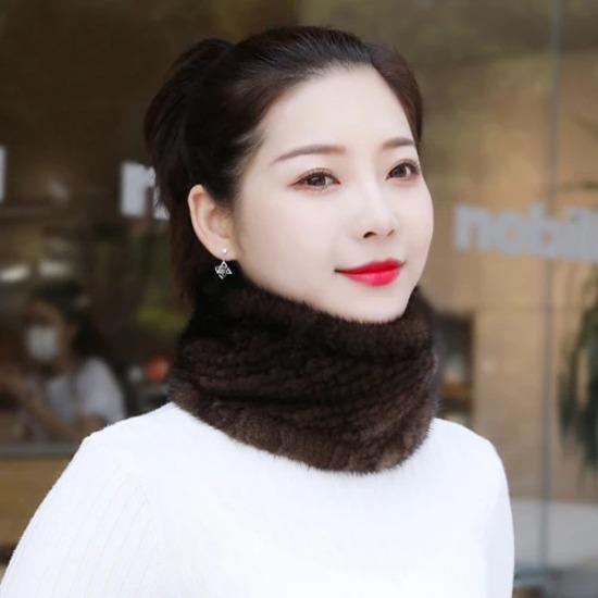 

Новые женские шарфы из меха норки, женская повязка на голову из натурального меха, модный вязаный шарф-кольцо, зимние теплые шарфы, хорошо тянущийся утеплитель для шеи One Size кофейный